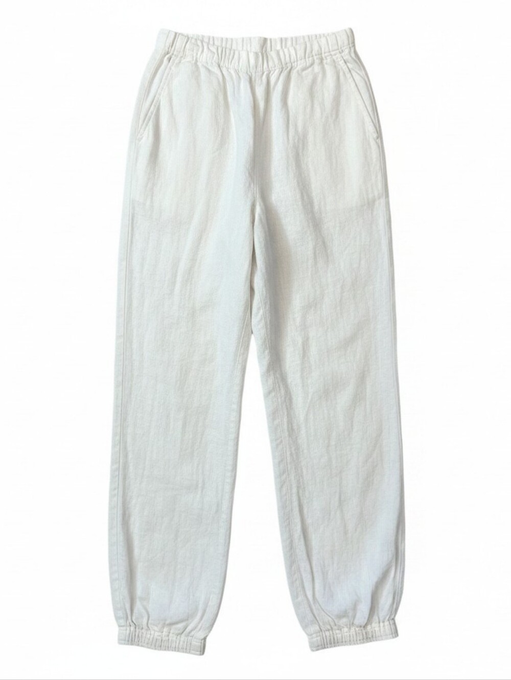 Eskandar 100% Linen Elastic Waist Cropped Lantern Jogger Pants White Size 1 - Picture 5 of 12